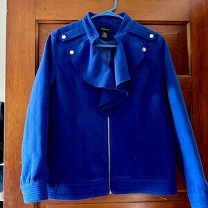 Spense cobalt blue zip-up blazer w/ ruffle accents, women's size large